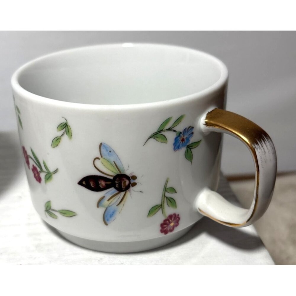 Teaopia Butterfly Tea Cup & Saucer Set of 2 Porcelain Bees Floral - Picture 9 of 13